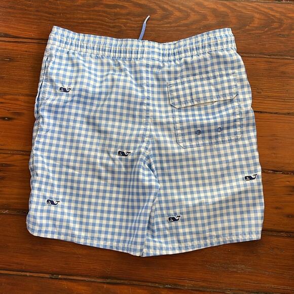 Vineyard Vines gingham plaid whale embroidered elastic waist pull on swim trunks - Picture 5 of 5